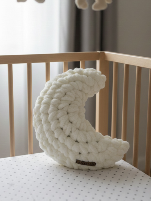 Ayona El Örgüsü Beyaz Puffy Ay Yastık - Ultra Yumuşak Hediyelik Dekoratif Yastık 34X25 cm