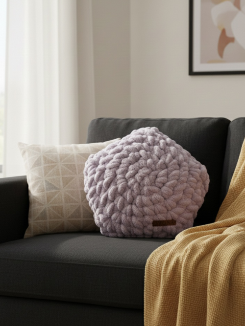 Ayona El Örgüsü Eflatun Puffy Yıldız Yastık - Ultra Yumuşak Hediyelik Dekoratif Yastık 28X28 cm