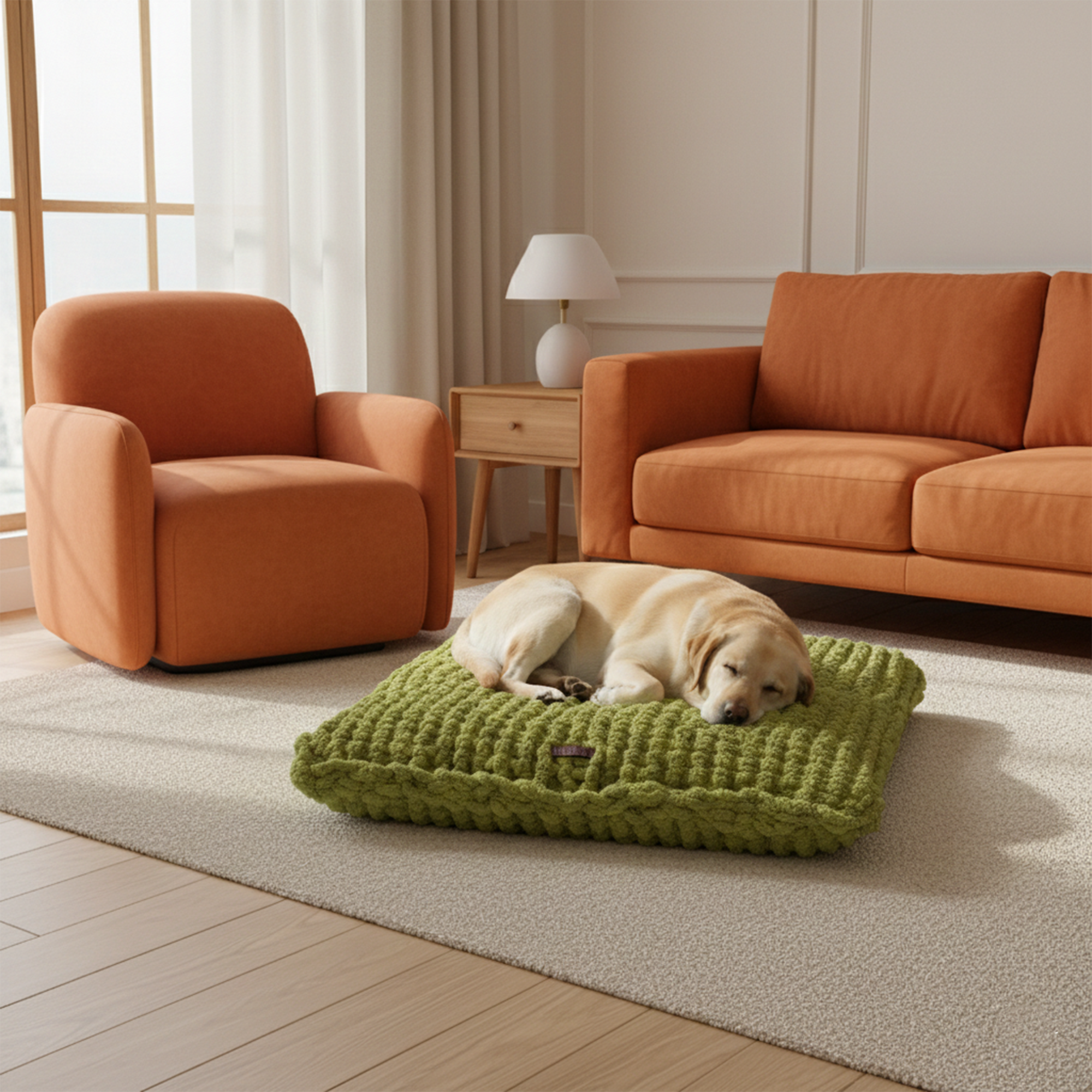 Ayona El Örgüsü Premium Kedi Köpek Yatağı - Ultra Yumuşak Pofuduk Fıstık Yeşili Pet Minderi - Yıkanabilir Hayvan Yatağı