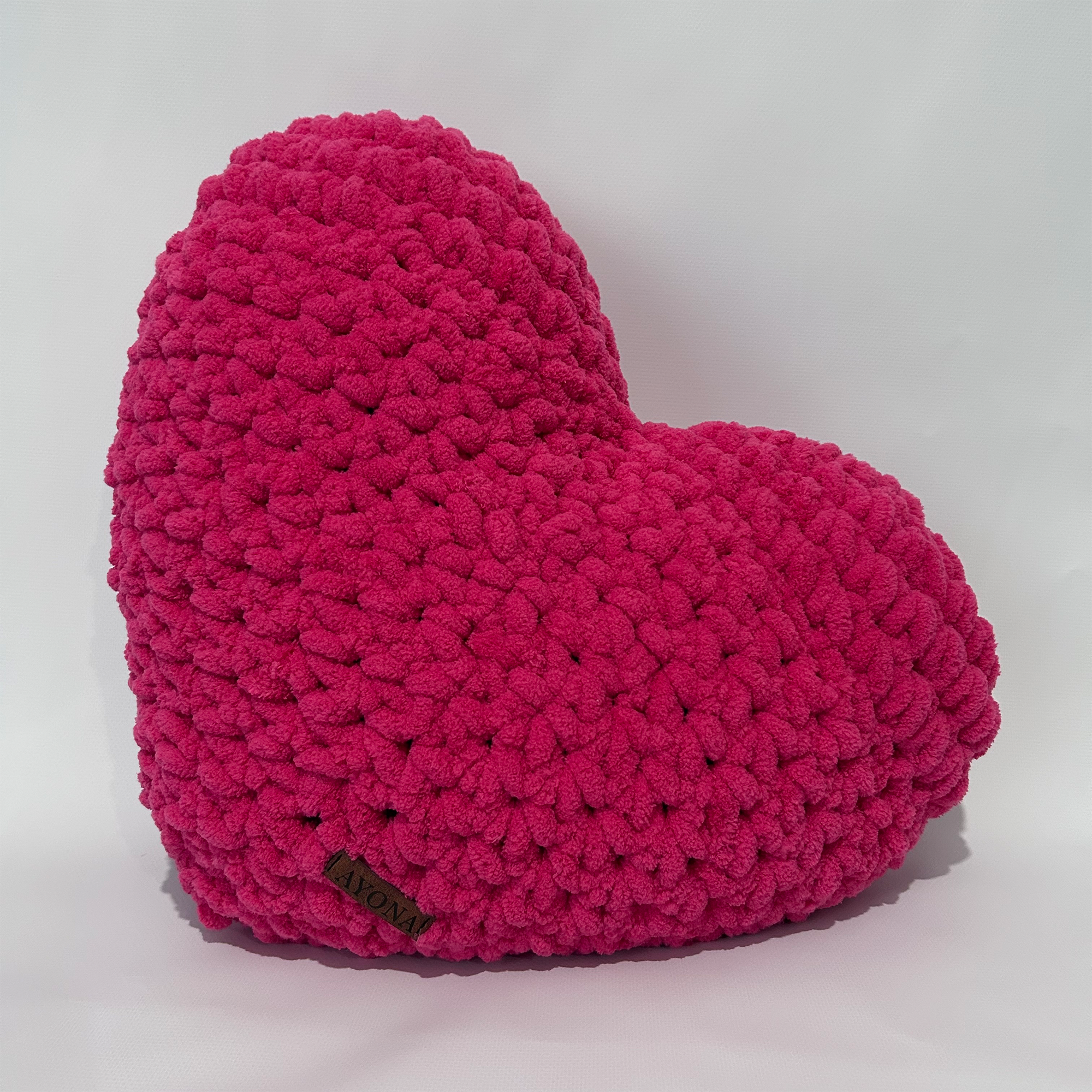 Ayona El Örgüsü Fuşya Puffy Kalp Yastık - Ultra Yumuşak Hediyelik Dekoratif Yastık 44X40 cm - Görsel 4