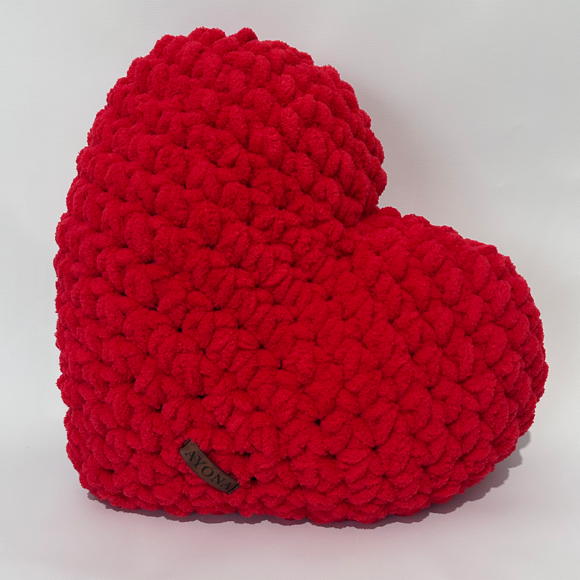 Ayona El Örgüsü Kırmızı Puffy Kalp Yastık - Ultra Yumuşak Hediyelik Dekoratif Yastık 44X40 cm - Görsel 2