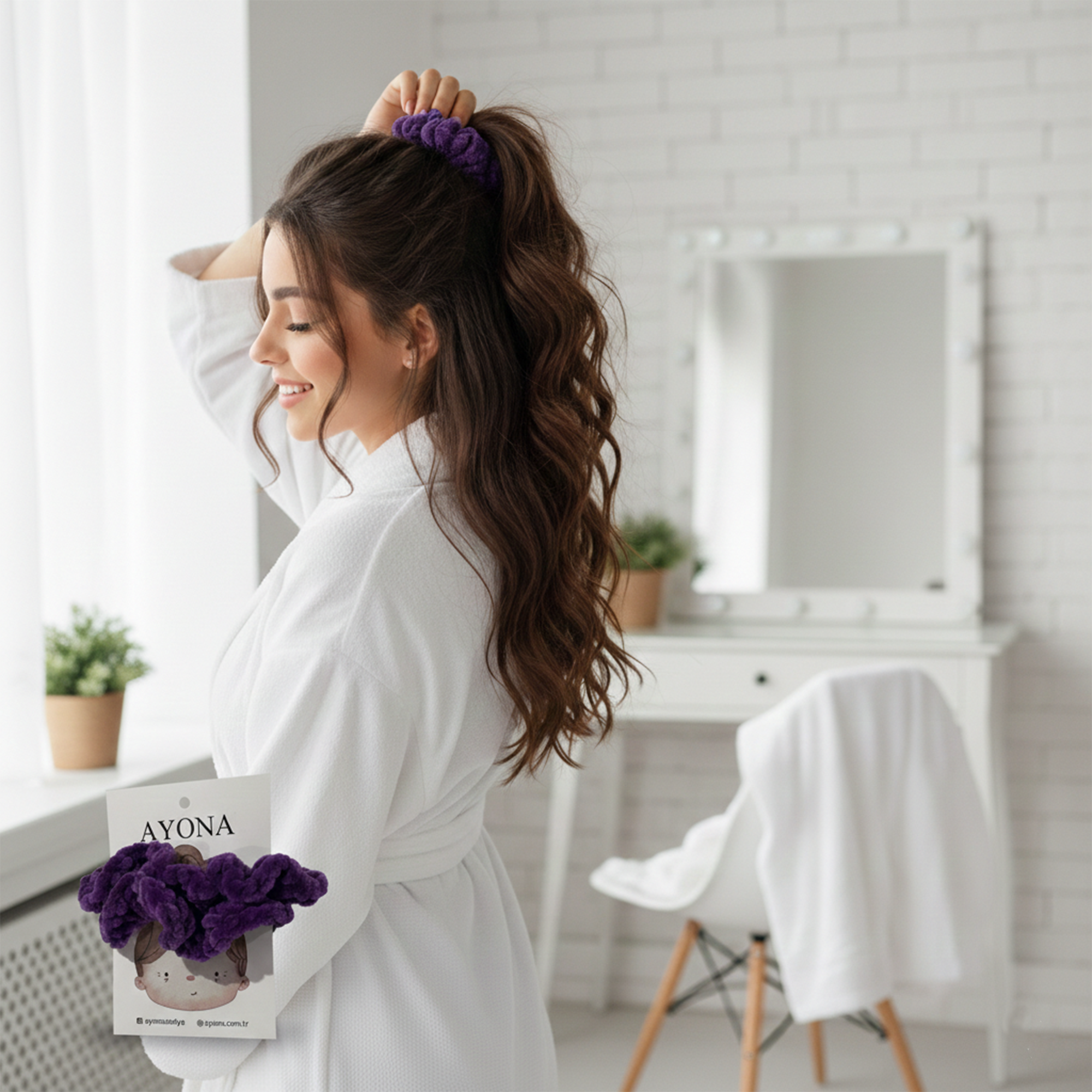 Ayona El Yapımı Mor Kadife 2'li Lastik Toka - Herkes İçin Yumuşak Dokulu 2'li Lastik Toka - Görsel 2