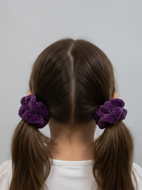 Ayona El Yapımı Mor Kadife 2'li Lastik Toka - Herkes İçin Yumuşak Dokulu 2'li Lastik Toka